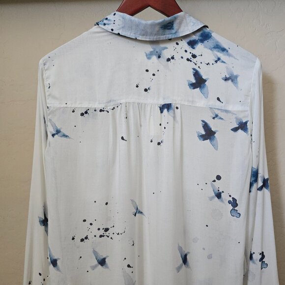Anthropologie Pilcro The Romy Relaxed Buttondown Shirt Blue Bird Print Blouse XS - Picture 6 of 11
